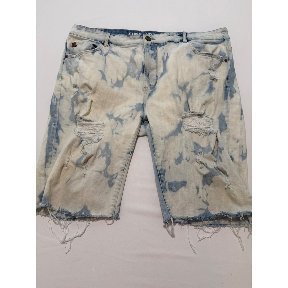 Grindhouse Denim Mens Acid Wash Distressed Jean Shorts Blue White Size 40